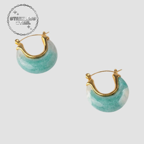 Stainless Steel Stone Arch Hoop Huggie Earring in Blue