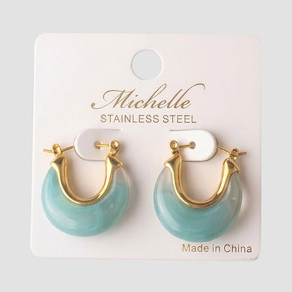 Stainless Steel Stone Arch Hoop Huggie Earring in Blue