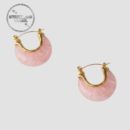 Stainless Steel Stone Arch Hoop Huggie Earring in Pink