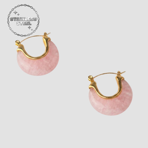 Stainless Steel Stone Arch Hoop Huggie Earring in Pink