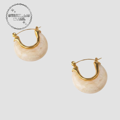 Stainless Steel Stone Arch Hoop Huggie Earring in White
