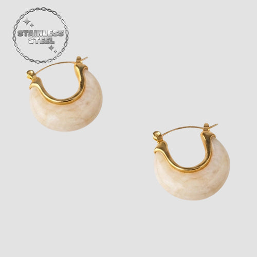 Stainless Steel Stone Arch Hoop Huggie Earring in White