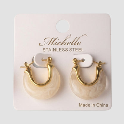Stainless Steel Stone Arch Hoop Huggie Earring in White