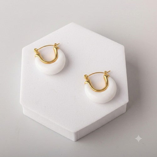 ERES0166 Stainless Steel Stone Arch Hoop Huggie Earring in White