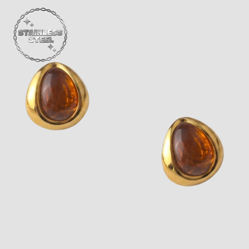 Stainless Steel Snake Eye Teardrop Earring in Brown