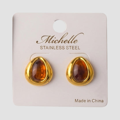 Stainless Steel Snake Eye Teardrop Earring in Brown