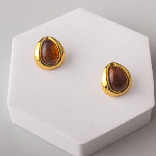 ERES0173 Stainless Steel Snakeeye Teardrop Earring in Brown
