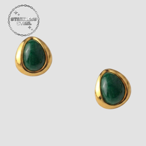 Stainless Steel Snake Eye Teardrop Earring in Green