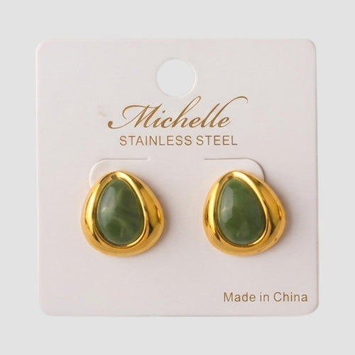 Stainless Steel Snake Eye Teardrop Earring in Green