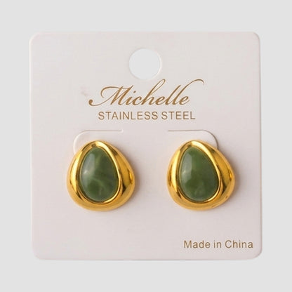 Stainless Steel Snake Eye Teardrop Earring in Green