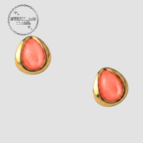 Stainless Steel Snake Eye Teardrop Earring in Pink