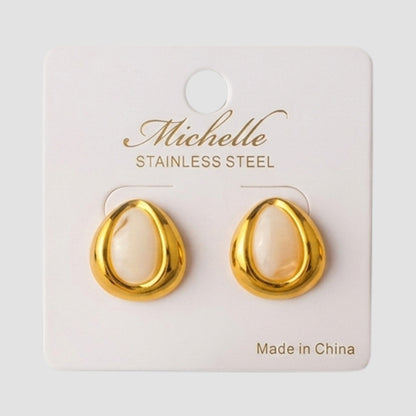 Stainless Steel Snake Eye Teardrop Earring in White