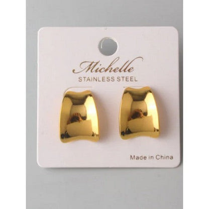 Stainless Steel Pressed Concave Huggie Earring in Gold