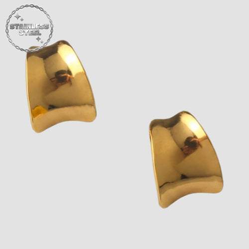 Stainless Steel Pressed Concave Huggie Earring in Gold