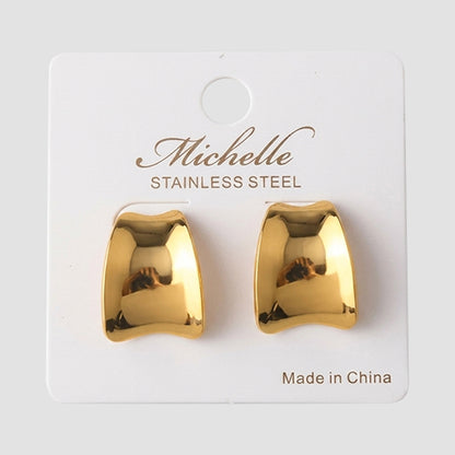 Stainless Steel Pressed Concave Huggie Earring in Gold