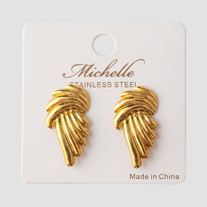 Stainless Steel Ribbed Wings Earring in Gold