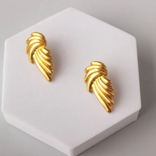 ERES0179 Stainless Steel Ribbed Wings Earring in Gold