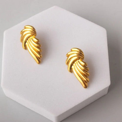 ERES0179 Stainless Steel Ribbed Wings Earring in Gold