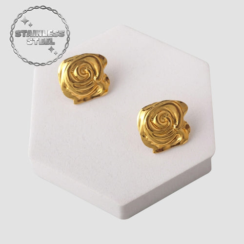 Stainless Steel Molten Rose Earring in Gold