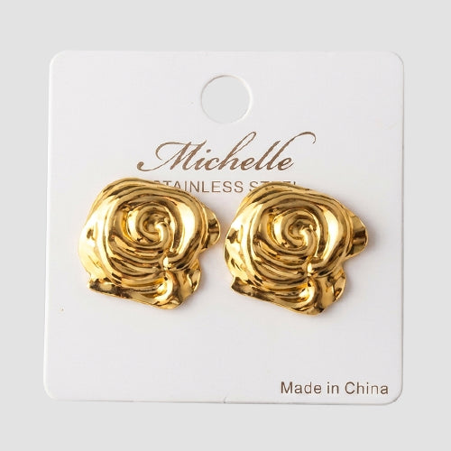 Stainless Steel Molten Rose Earring in Gold