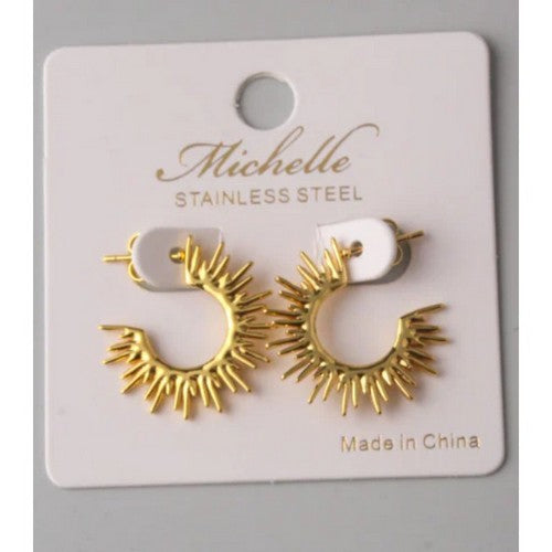 Stainless Steel Spike Huggie Hoop Earring in Gold