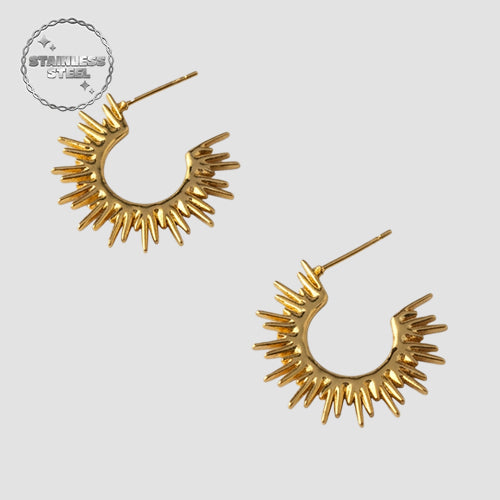Stainless Steel Spike Huggie Hoop Earring in Gold