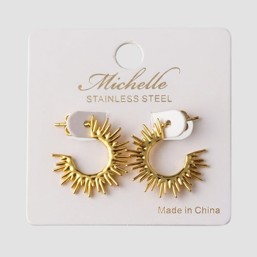 Stainless Steel Spike Huggie Hoop Earring in Gold