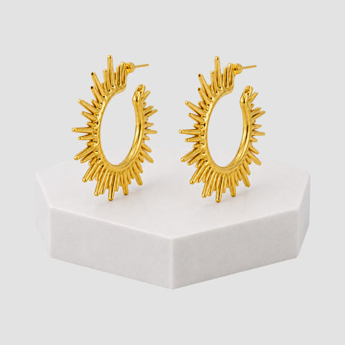 Stainless Steel Spike Huggie Hoop Earring in Gold