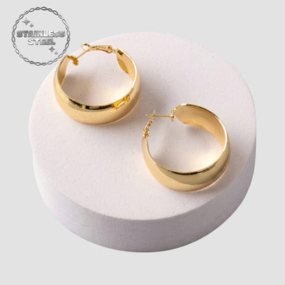 Stainless Steel Wide Hoop Earring in Gold