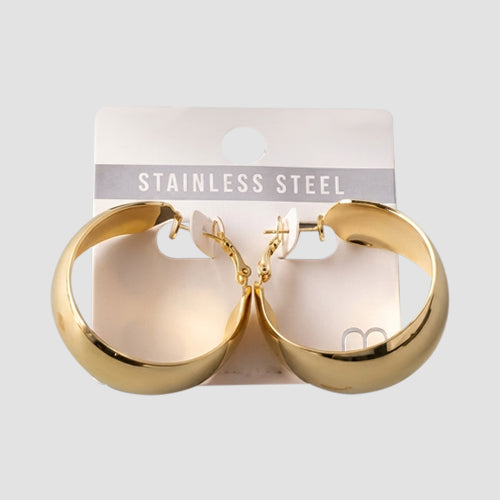 Stainless Steel Wide Hoop Earring in Gold