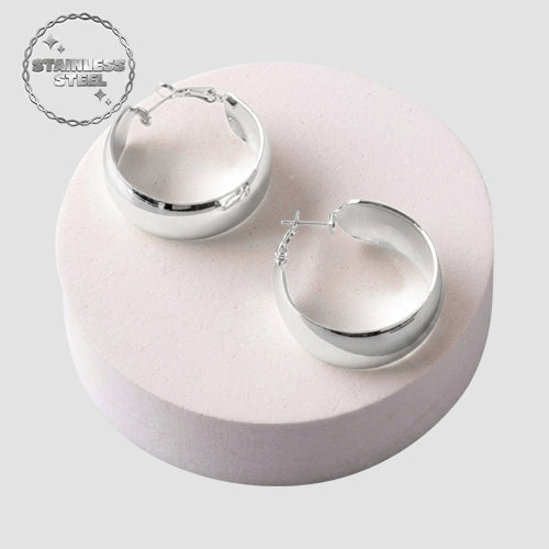 Stainless Steel Wide Hoop Earring in Silver