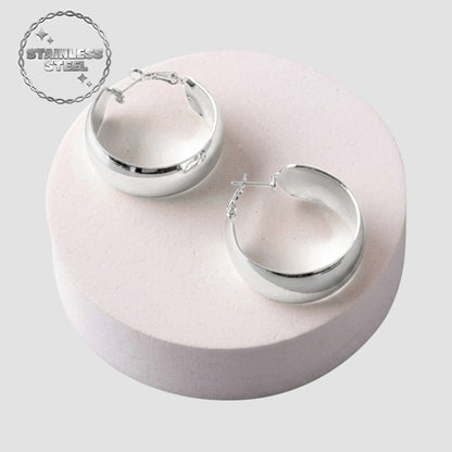 Stainless Steel Wide Hoop Earring in Silver