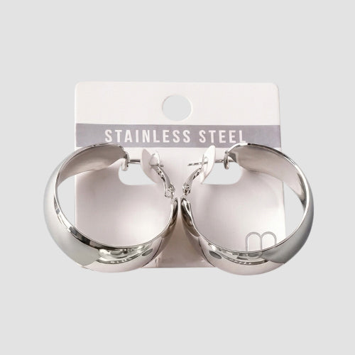 Stainless Steel Wide Hoop Earring in Silver