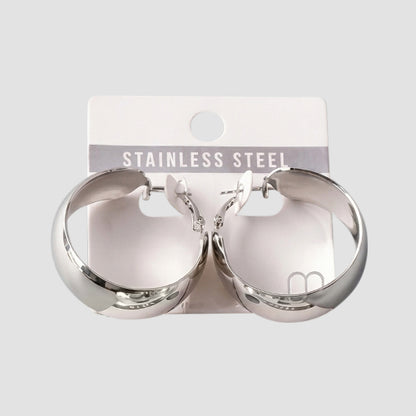 Stainless Steel Wide Hoop Earring in Silver