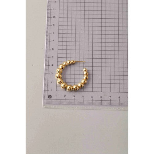 Stainless Steel Graduated Bead Open Hoop Earring in Gold