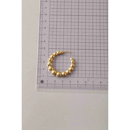 Stainless Steel Graduated Bead Open Hoop Earring in Gold