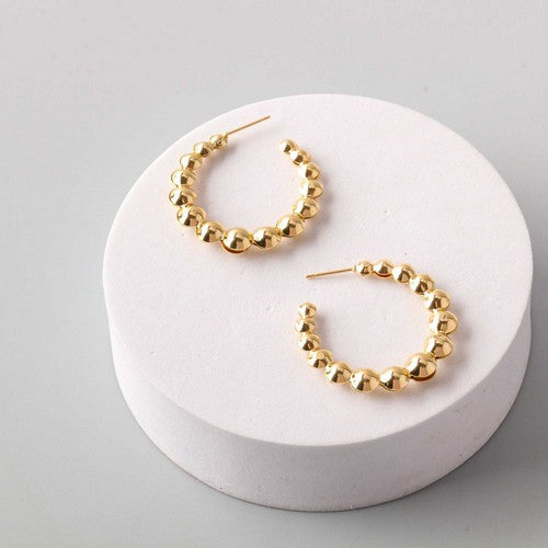 ERS0019GS Stainless Steel Graduated Bead Open Hoop Earring in Gold