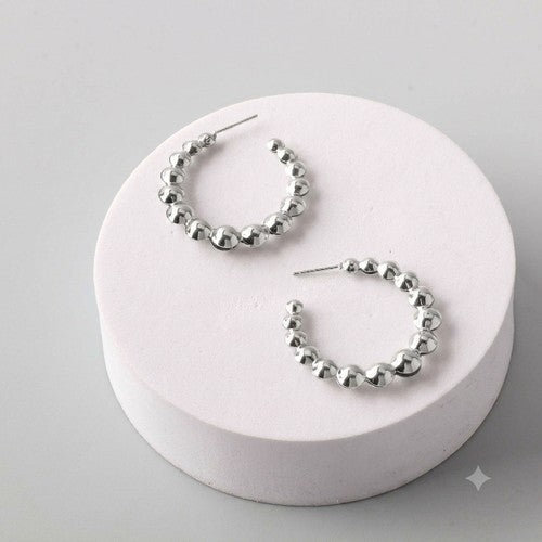 ERS0019GS Stainless Steel Graduated Bead Open Hoop Earring in Silver