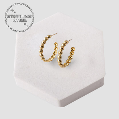 Stainless Steel Balls Open Hoop Earring in Gold