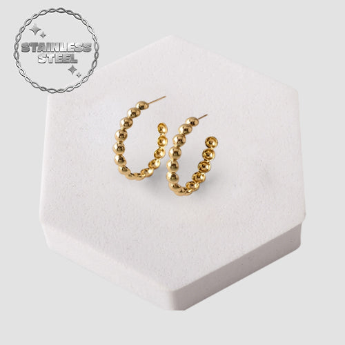 Stainless Steel Balls Open Hoop Earring in Gold