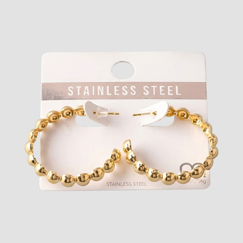 Stainless Steel Balls Open Hoop Earring in Gold