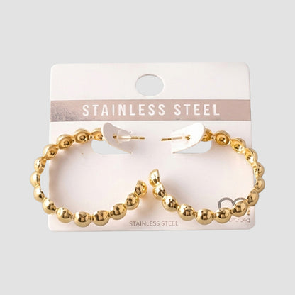 Stainless Steel Balls Open Hoop Earring in Gold