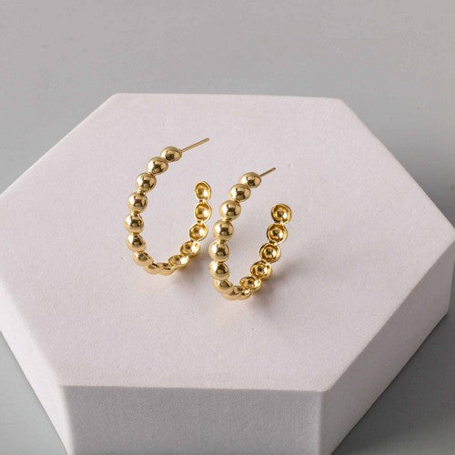 ERS0020GS Stainless Steel Balls Open Hoop Earring in Gold