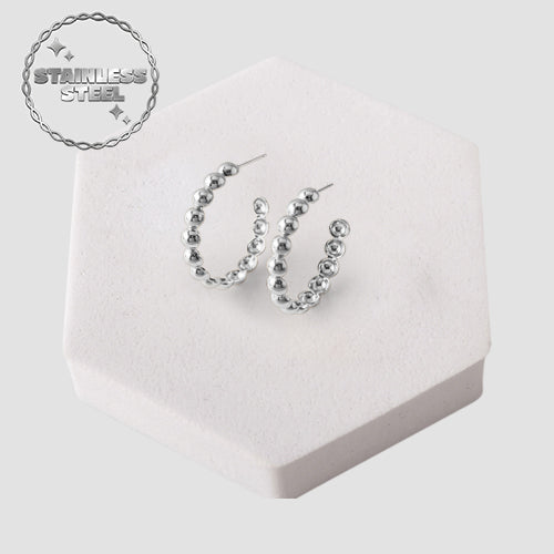 Stainless Steel Balls Open Hoop Earring in Silver