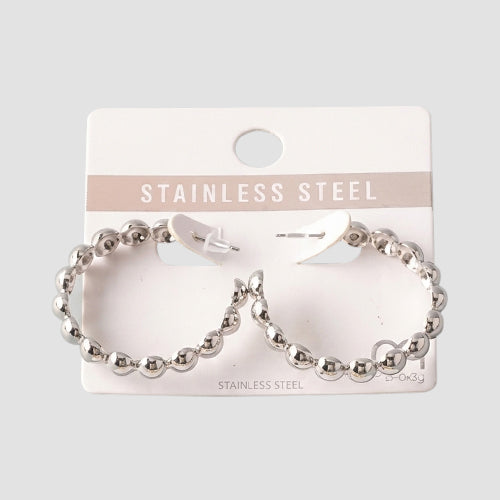 Stainless Steel Balls Open Hoop Earring in Silver