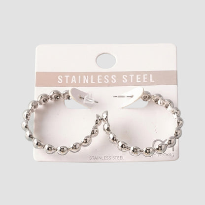 Stainless Steel Balls Open Hoop Earring in Silver