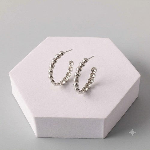 ERS0020GS Stainless Steel Balls Open Hoop Earring in Silver