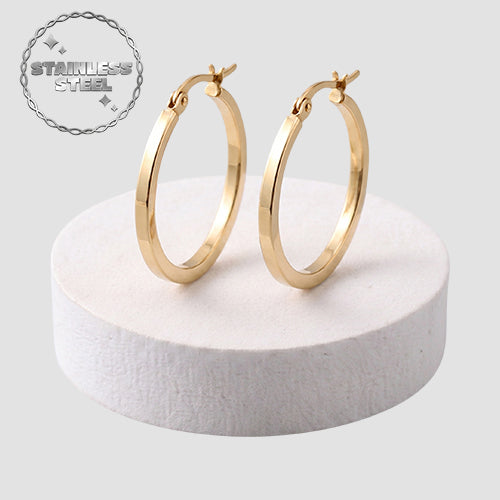 Stainless Steel Flat Hoop Earring in Gold
