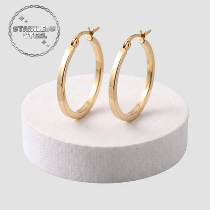 Stainless Steel Flat Hoop Earring in Gold