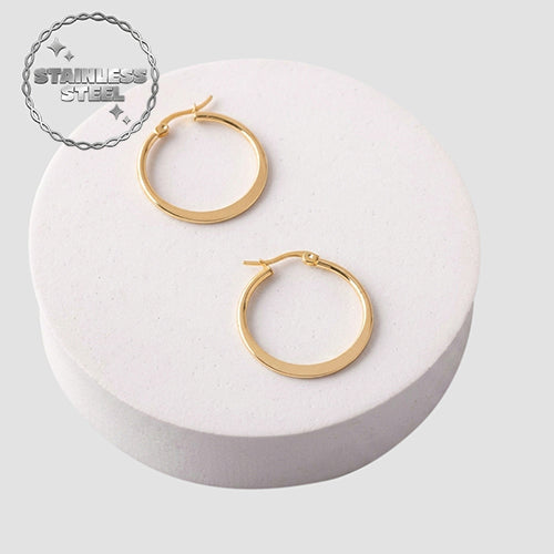 Stainless Steel Flat Hoop Earring in Gold